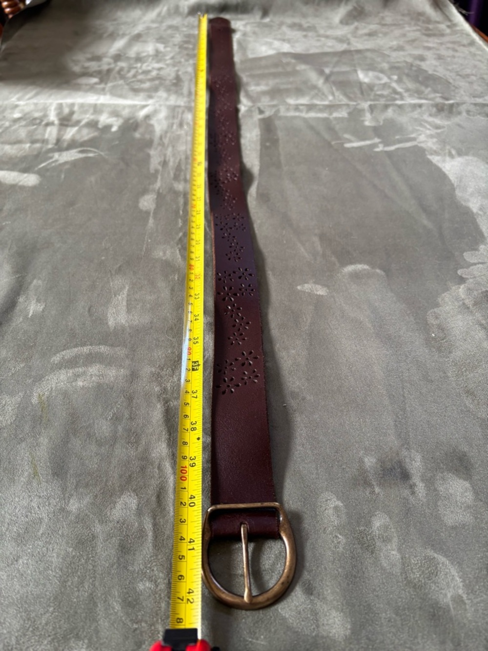 ITALIAN LEATHER Vintage Boho Style Floral Cutout Belt SZ M/L 42”, Made in USA - Picture 14 of 16